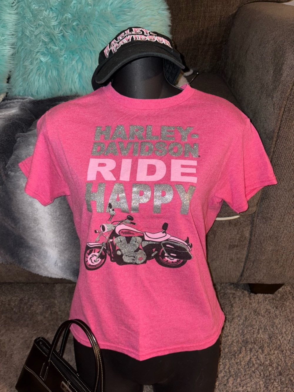 Harley-Davidson Pink Short Sleeve "Ride Happy" Graphic Tee